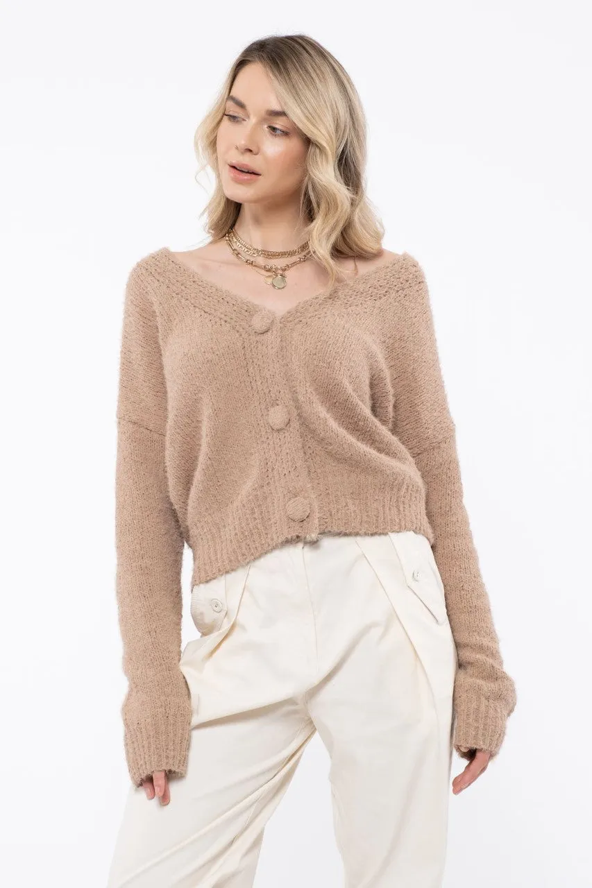 eyelash button up cardigan - camel