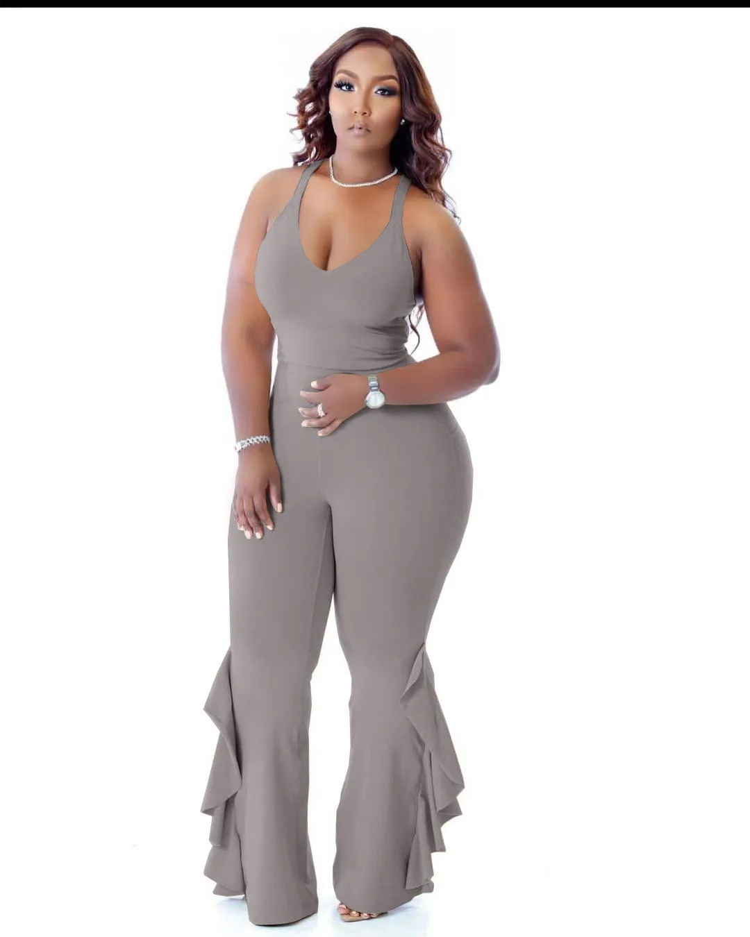 Fashion ruffled jumpsuit AY3068