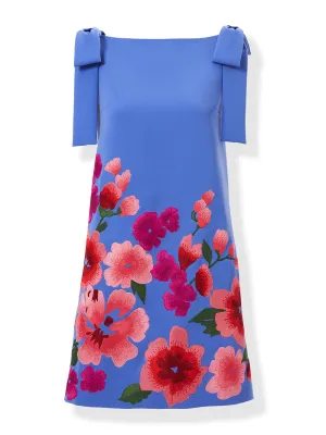 Floral-Embroidered Shift Dress With Bows