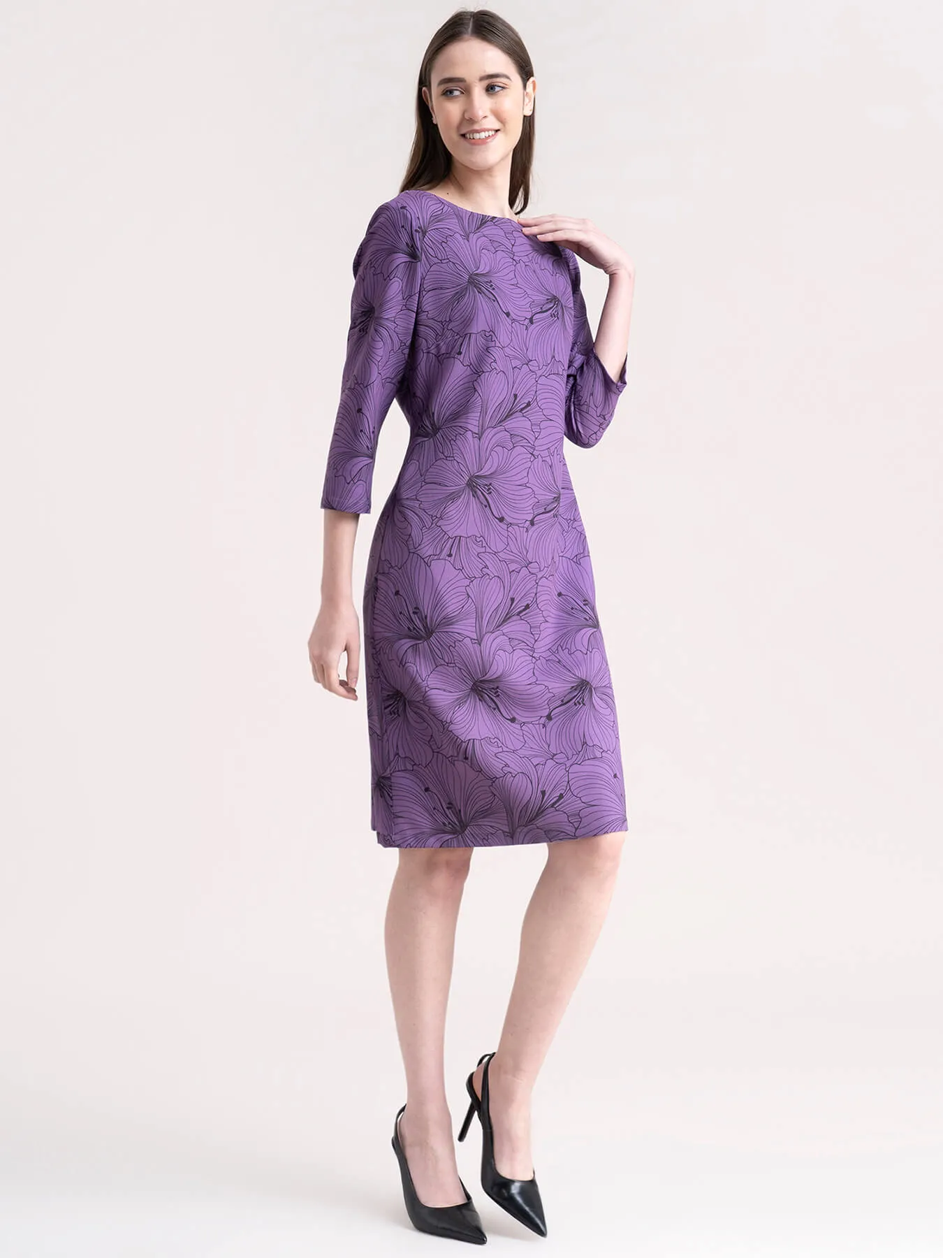Floral Print Shift Dress - Purple