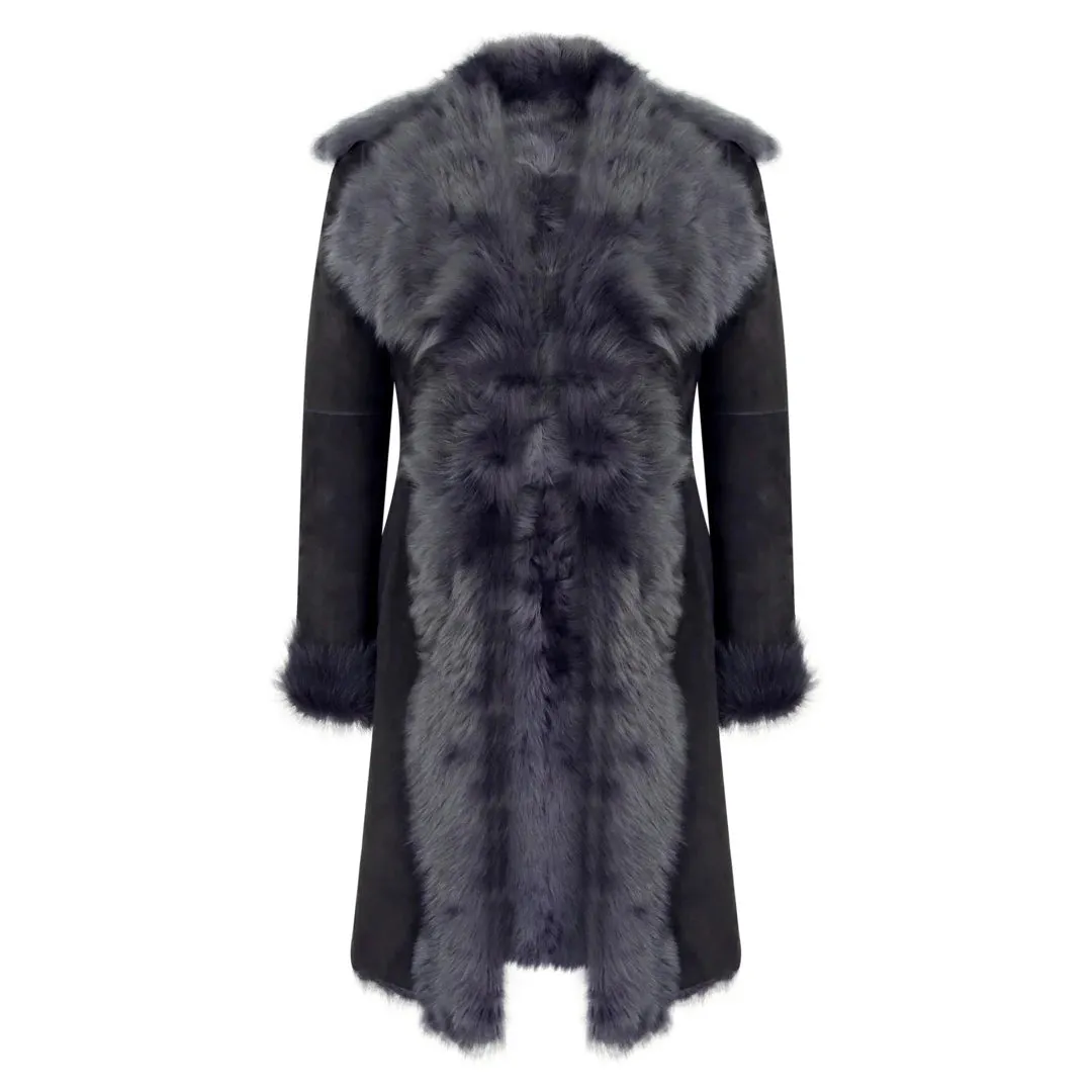 Grey 3/4 Length Women's Suede Luxury Toscana Sheepskin Coat