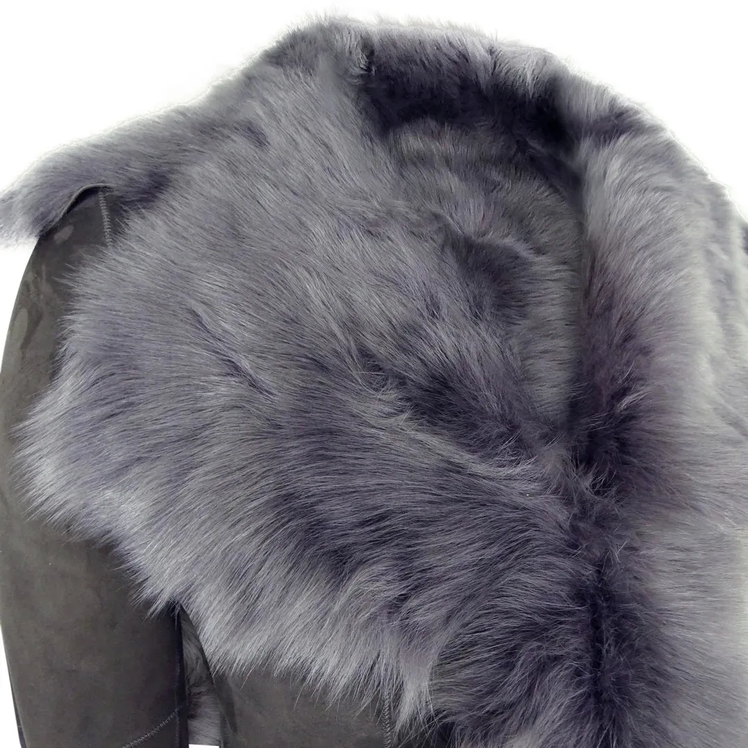 Grey 3/4 Length Women's Suede Luxury Toscana Sheepskin Coat