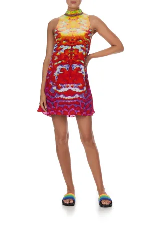 HIGH COLLAR SHIFT DRESS BANSHEE BECKONS