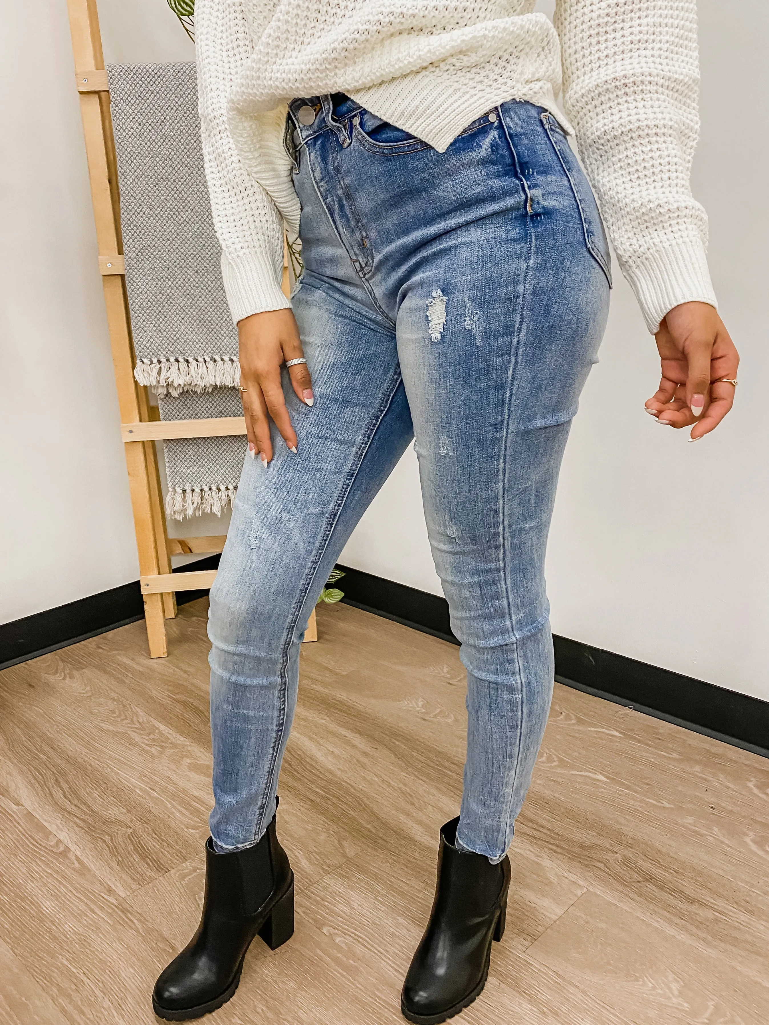 High Rise Faded Skinny Jeans