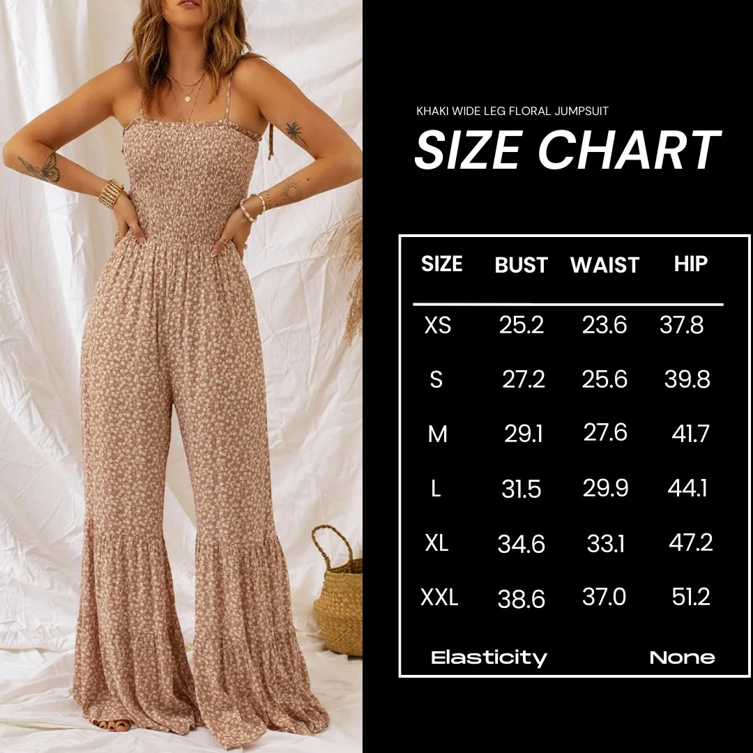 Khaki Wide Leg Floral Jumpsuit