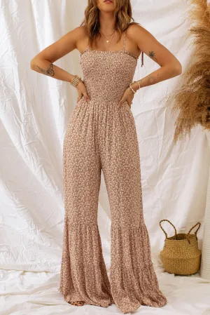 Khaki Wide Leg Floral Jumpsuit