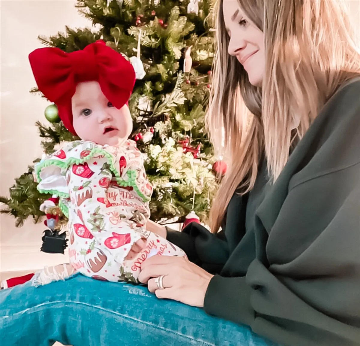 Kryssi Kouture Sienna Holiday Infant Deluxe Tutu Jumpsuit - Red & Green Merry Christmas Pom