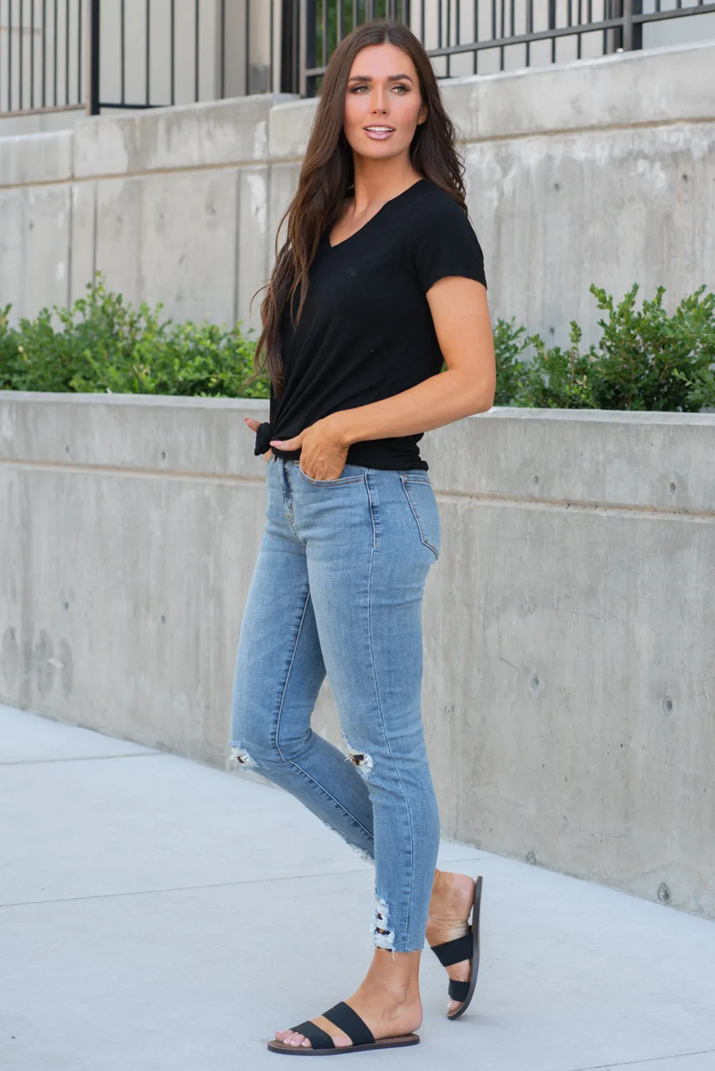 Leopard Patch High Rise Ankle Skinny