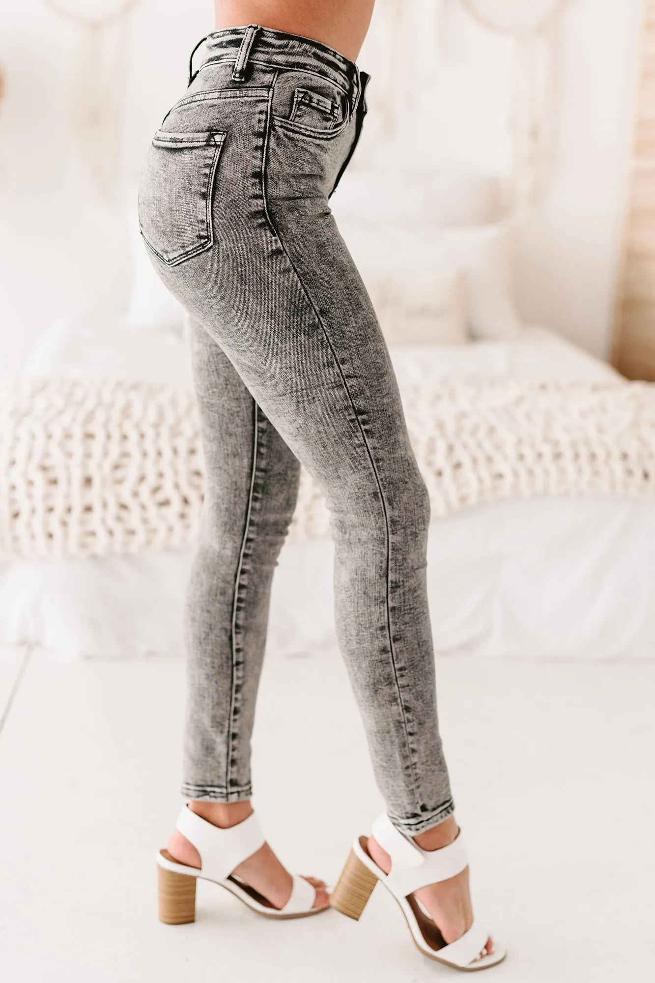 Malin Flying Monkey Acid Wash High Rise Skinny Jeans (Grey)