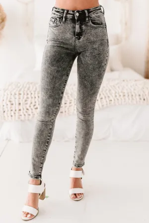 Malin Flying Monkey Acid Wash High Rise Skinny Jeans (Grey)