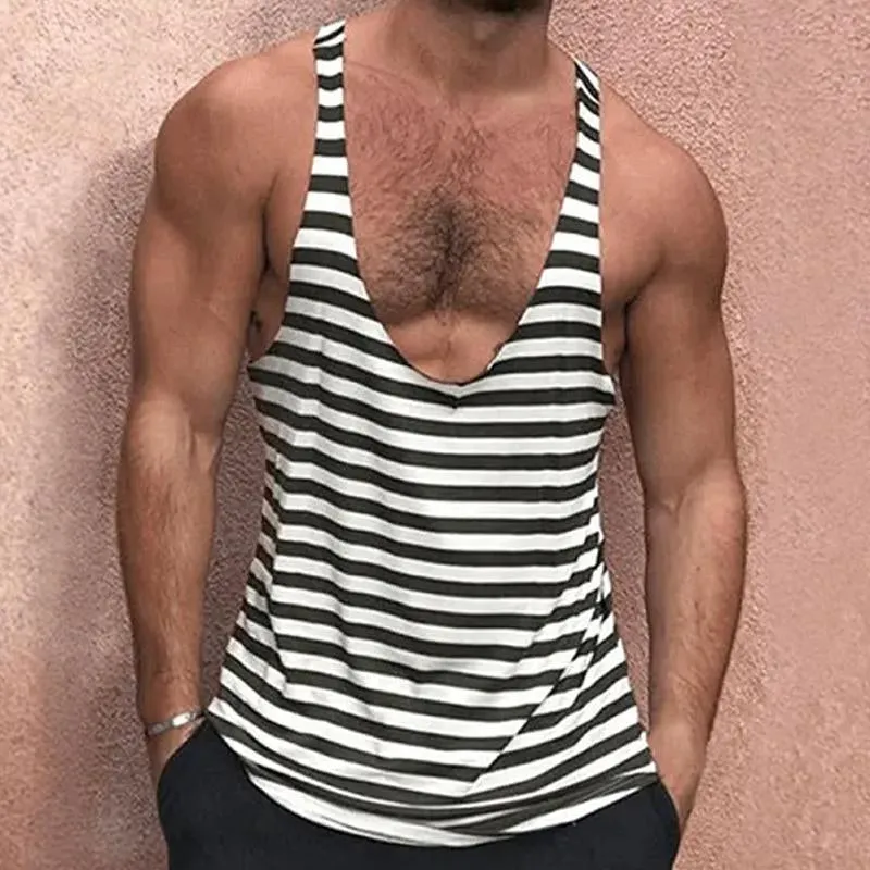 Men's Casual Striped Deep V Neck Tank Top 73603413Y