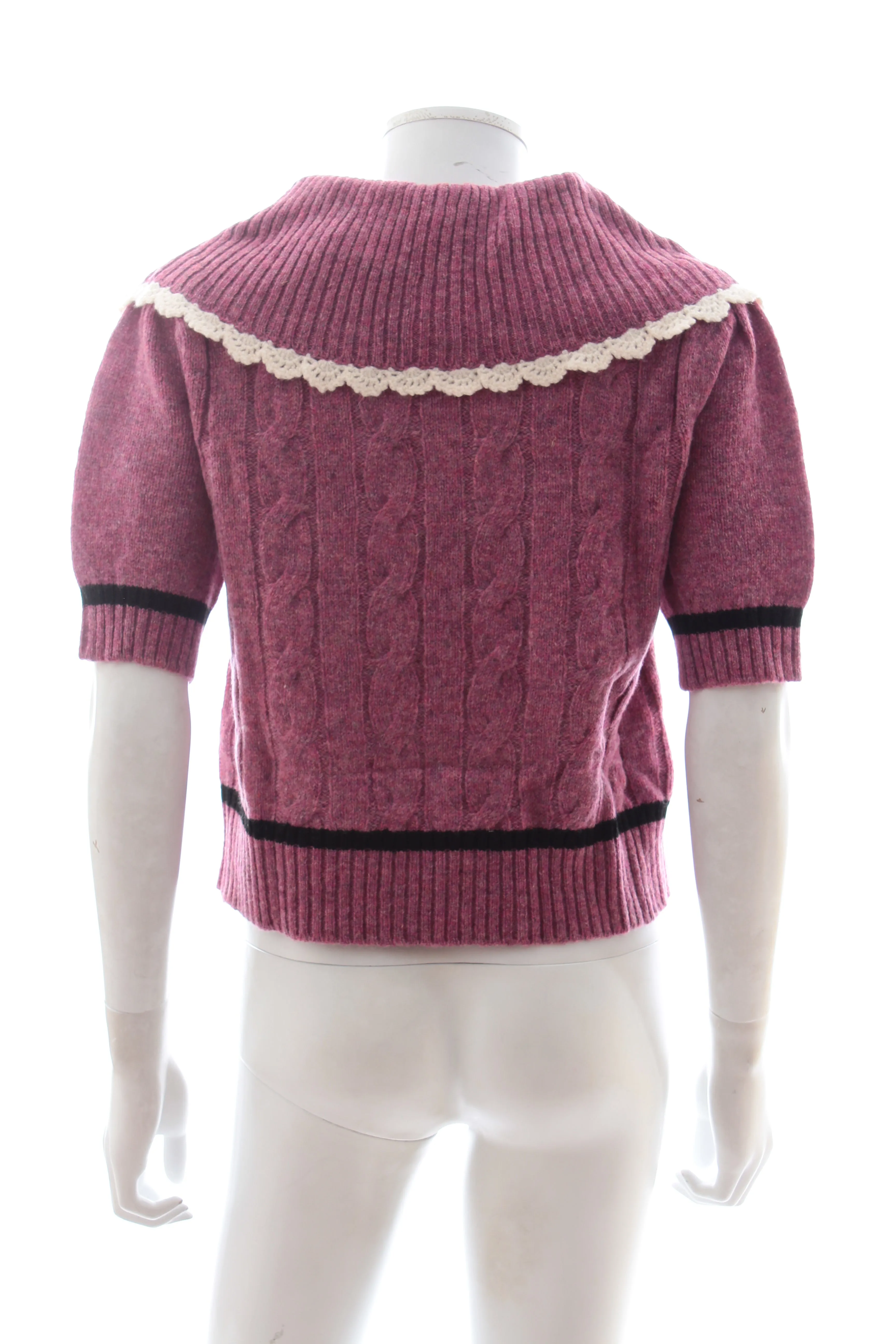 Miu Miu Crochet-Trimmed Cable Knit Wool Sweater - Runway Collection