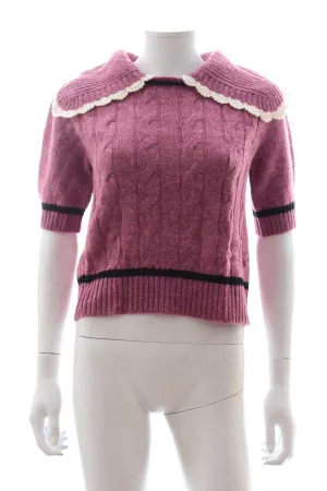 Miu Miu Crochet-Trimmed Cable Knit Wool Sweater - Runway Collection