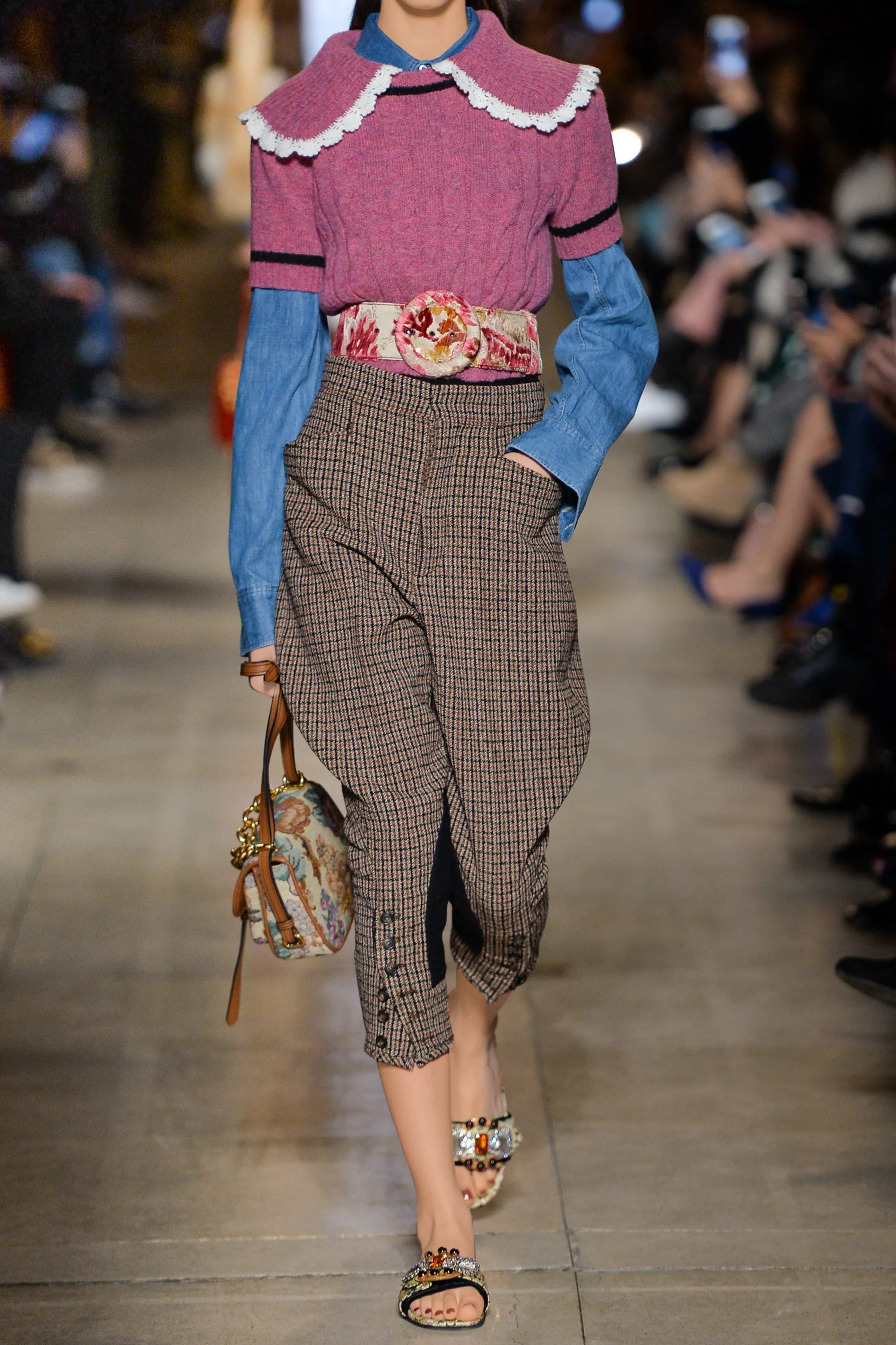 Miu Miu Crochet-Trimmed Cable Knit Wool Sweater - Runway Collection