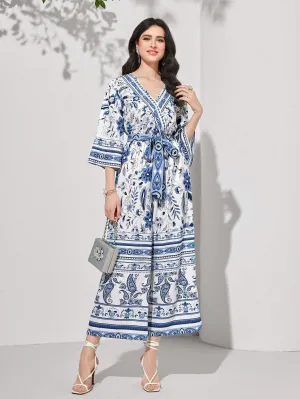 Mulvari Floral Print Belted Wide Leg Jumpsuit