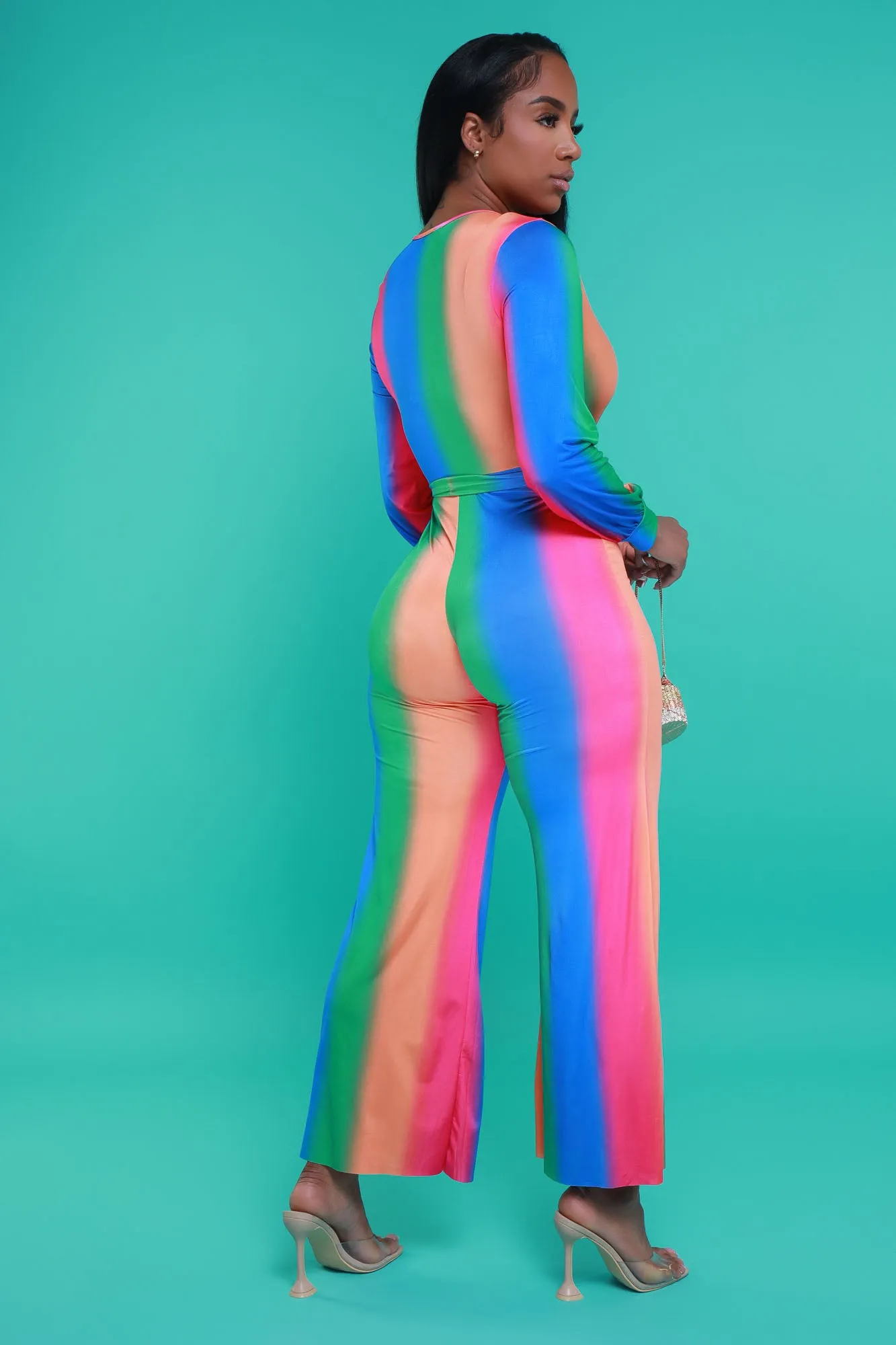 New Reality Belted Jumpsuit - Blue Multicolor
