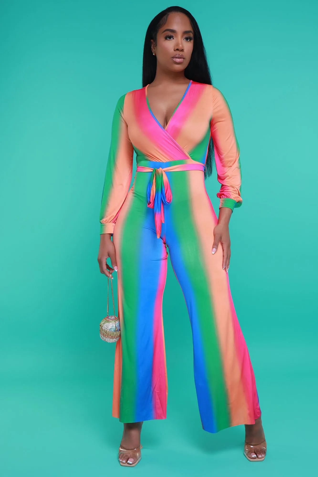New Reality Belted Jumpsuit - Blue Multicolor