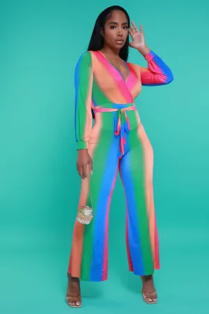 New Reality Belted Jumpsuit - Blue Multicolor