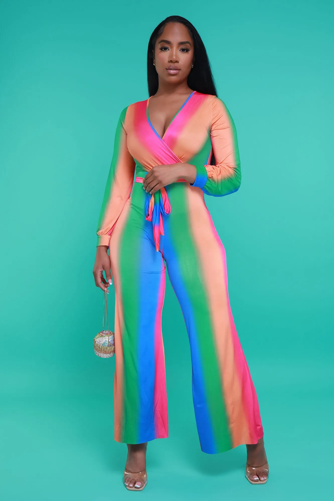 New Reality Belted Jumpsuit - Blue Multicolor