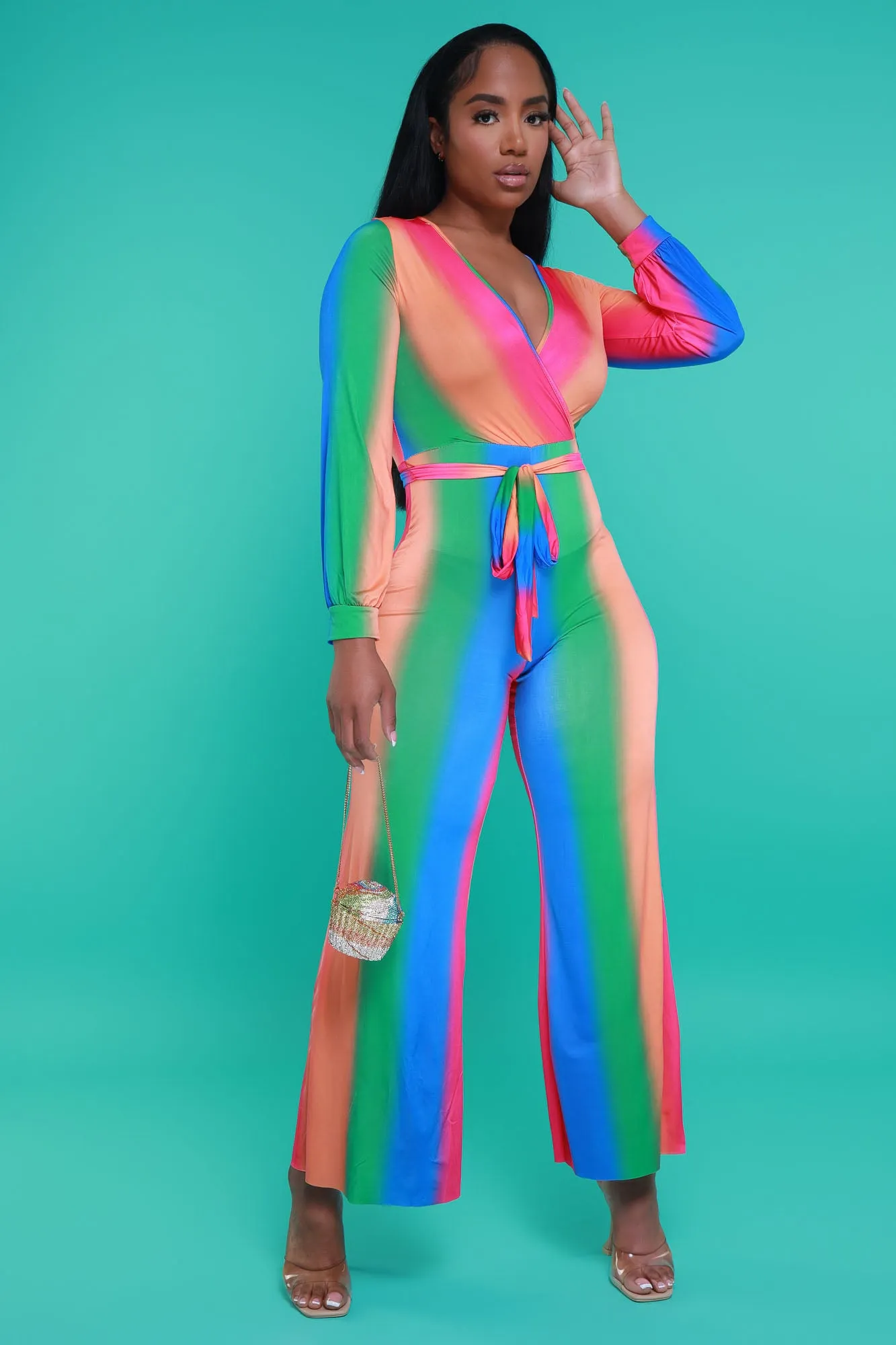 New Reality Belted Jumpsuit - Blue Multicolor
