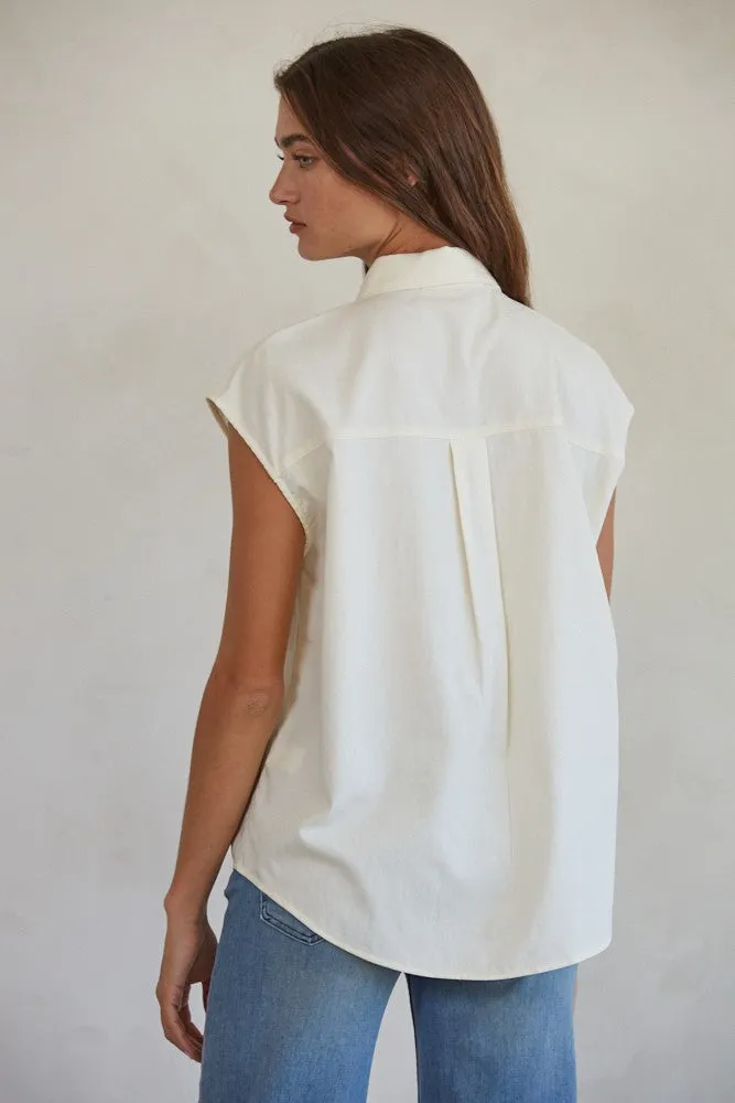 Nicole Sleeveless Tencel Button Down Shirt - Cream