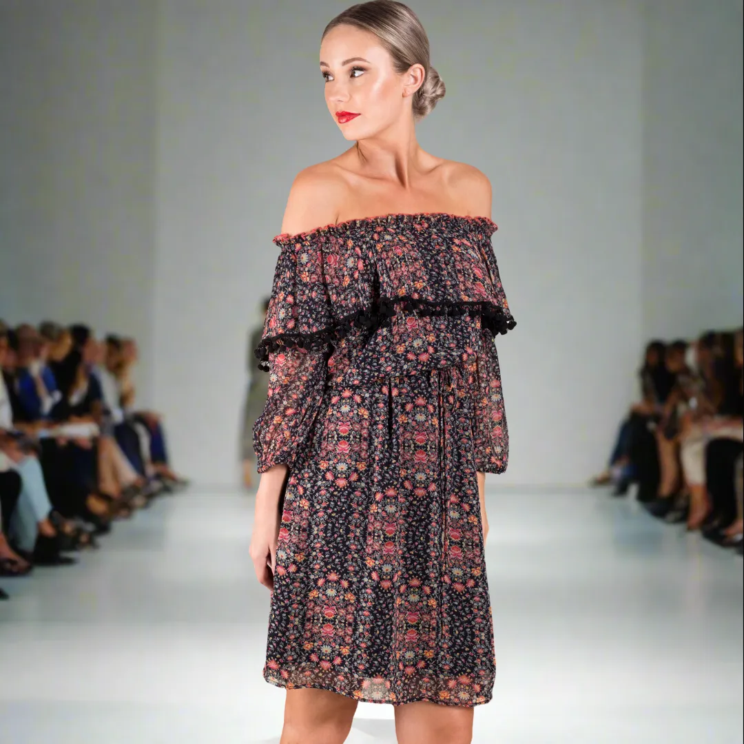 Off-Shoulder Pom Pom Dress