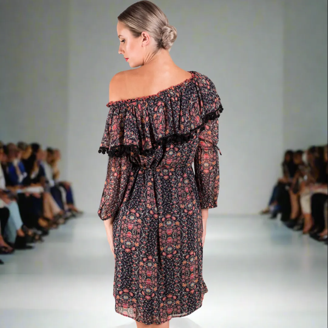 Off-Shoulder Pom Pom Dress