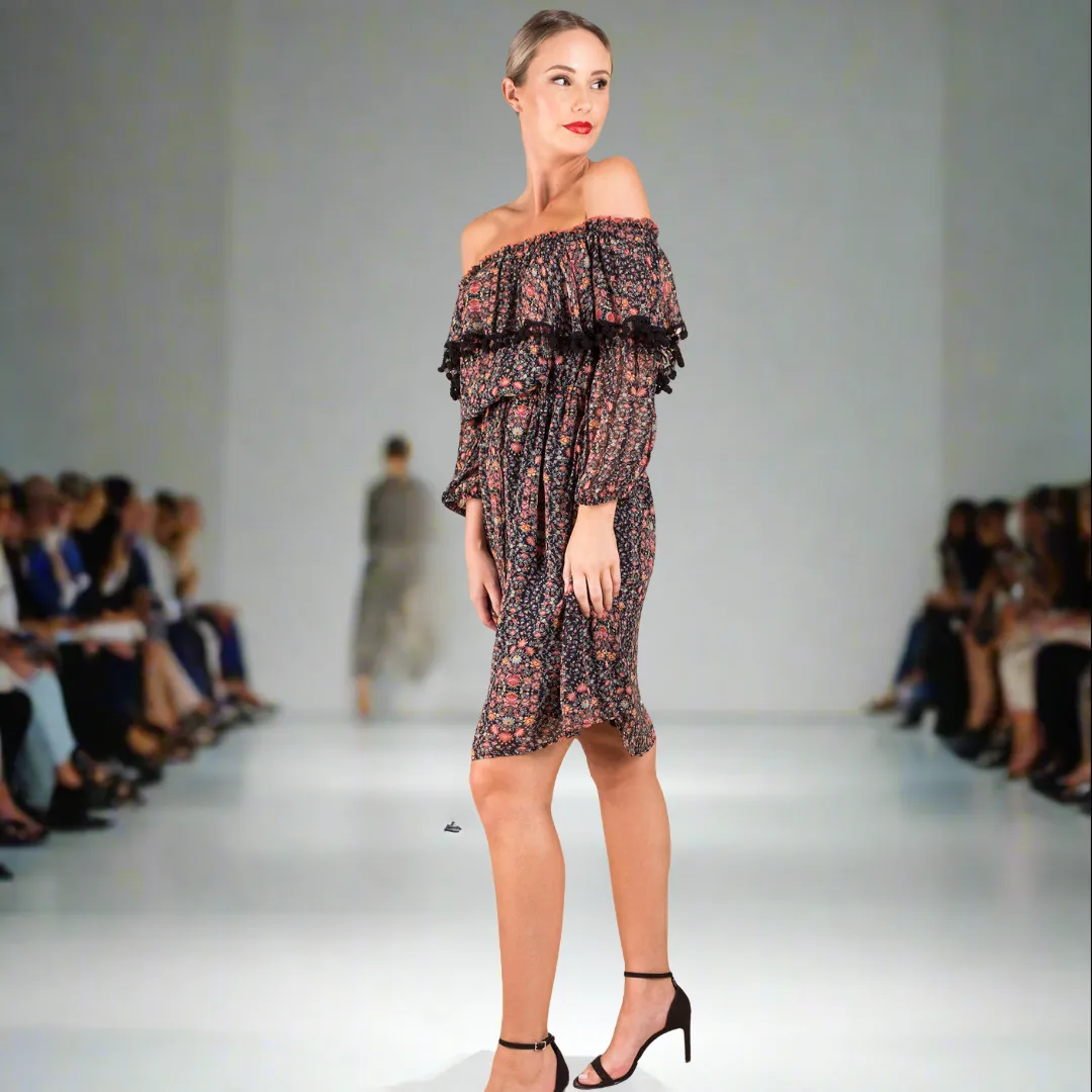 Off-Shoulder Pom Pom Dress
