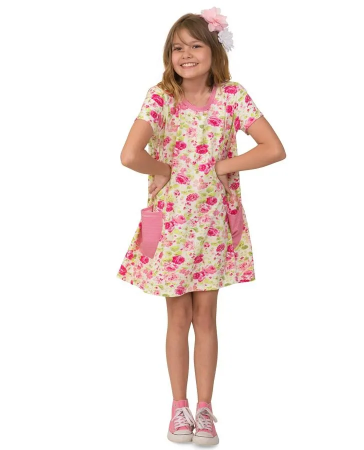 Pink Floral Print Jersey Dress