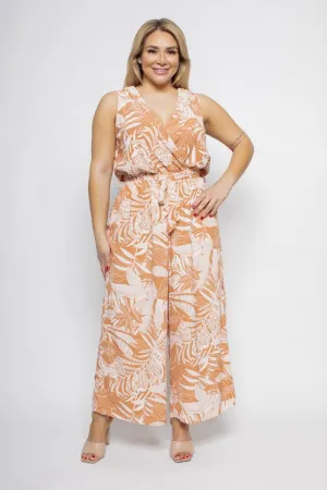 Plus Size Tropical Print Jumpsuit