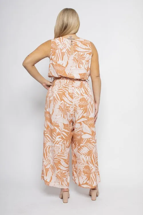 Plus Size Tropical Print Jumpsuit