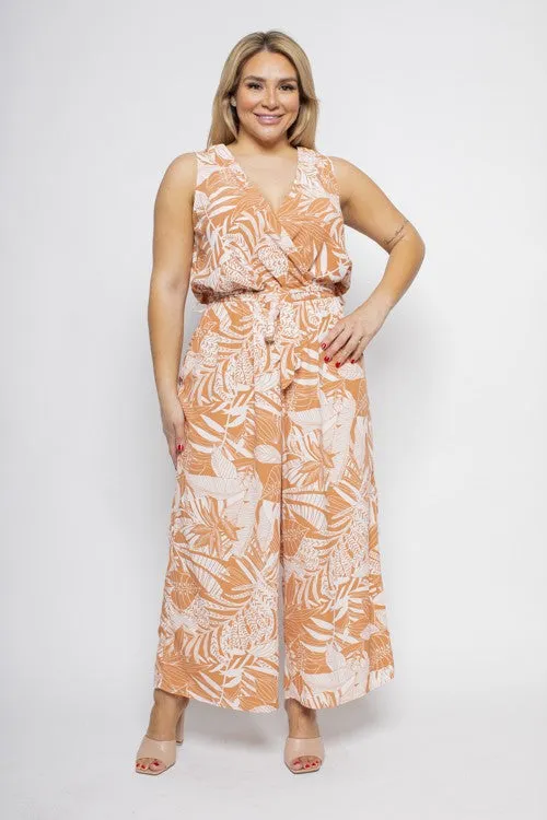 Plus Size Tropical Print Jumpsuit