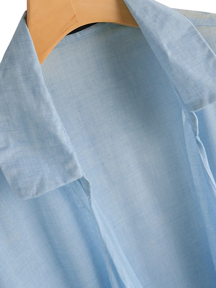 Pure Color Turn-Down Collar Irregular Hem Casual Cardigans