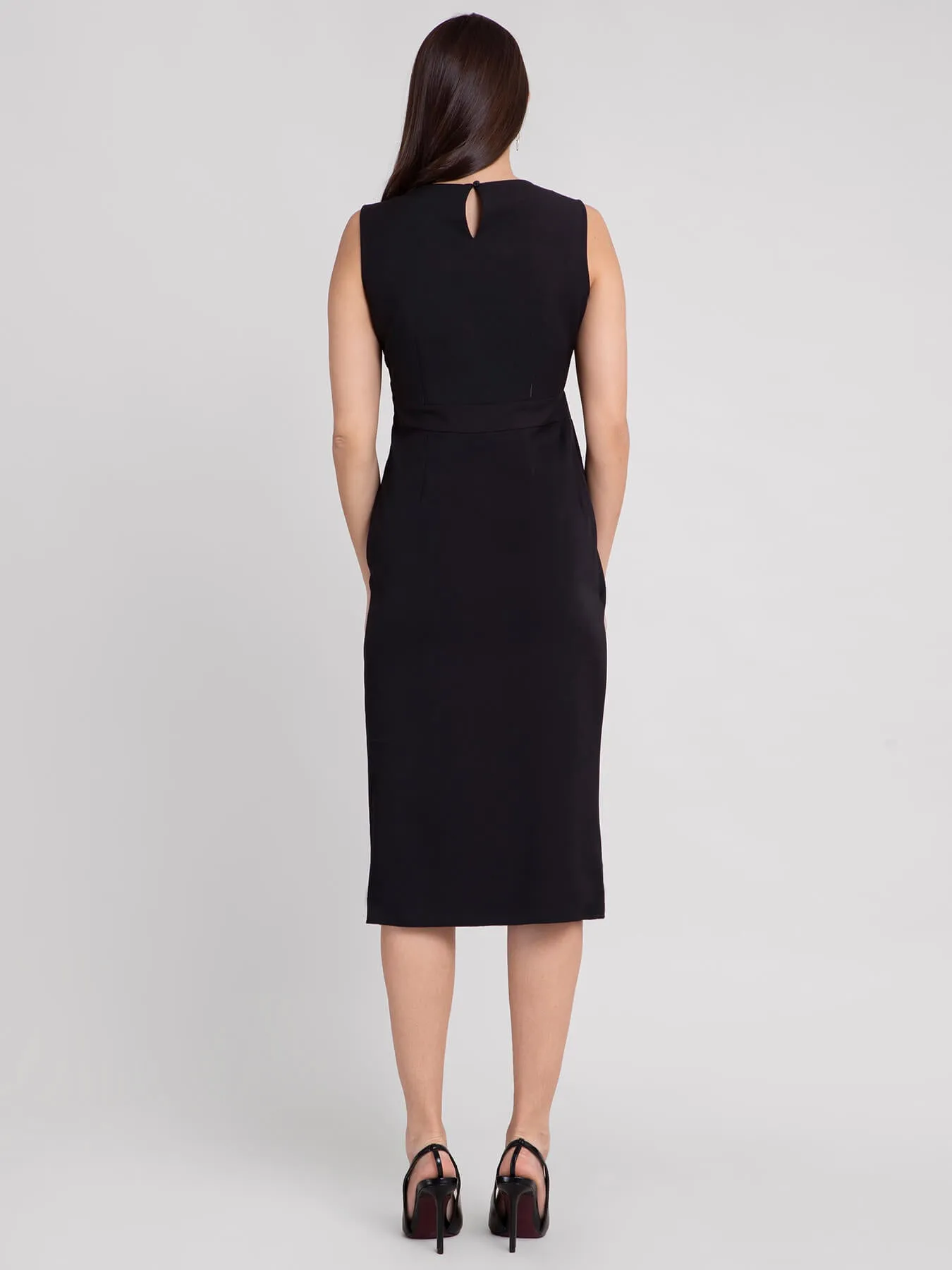 Round Neck Overlap Shift Dress - Black