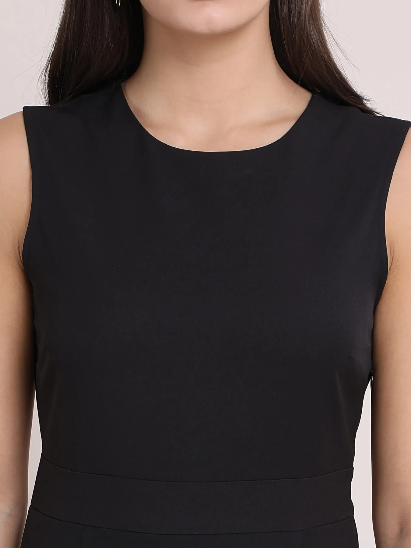 Round Neck Overlap Shift Dress - Black