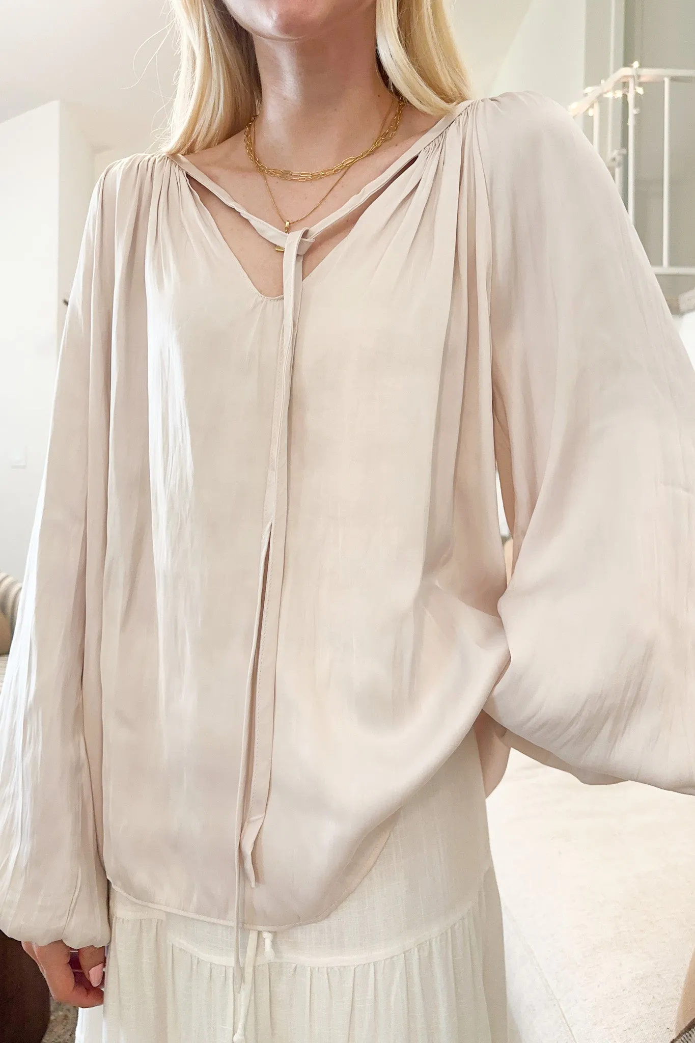St. Maritz Satin Blouse in Pearl