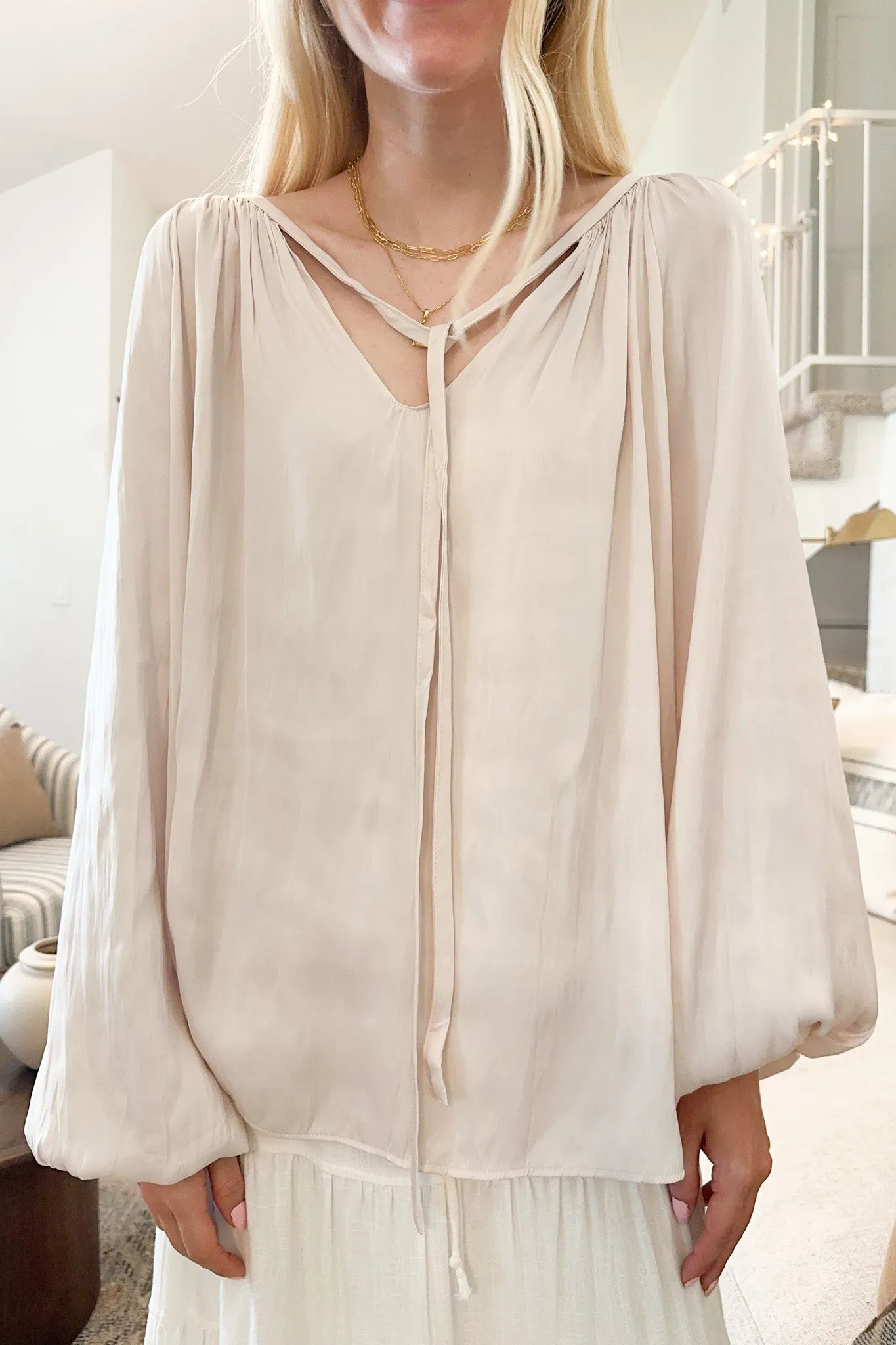 St. Maritz Satin Blouse in Pearl