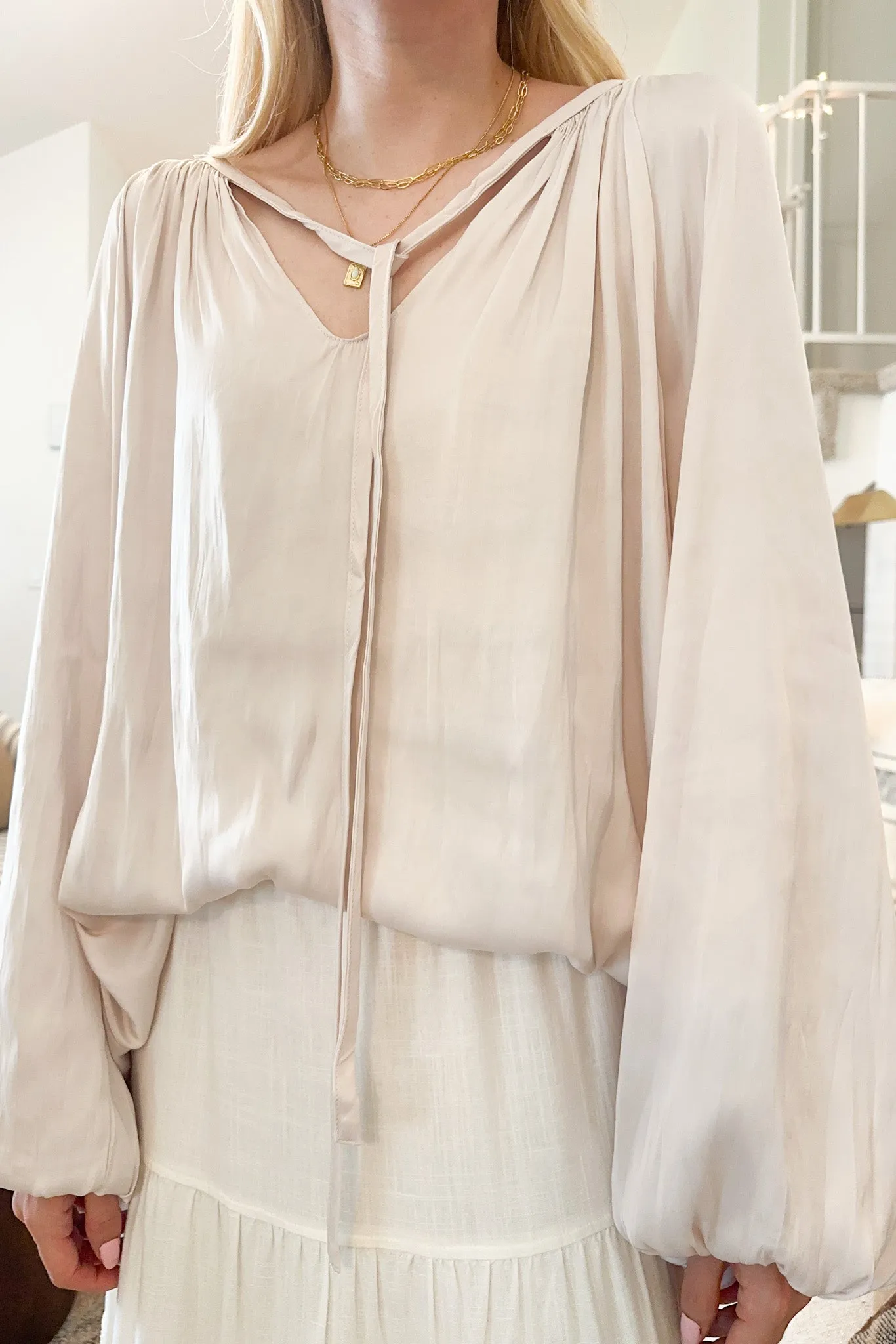 St. Maritz Satin Blouse in Pearl