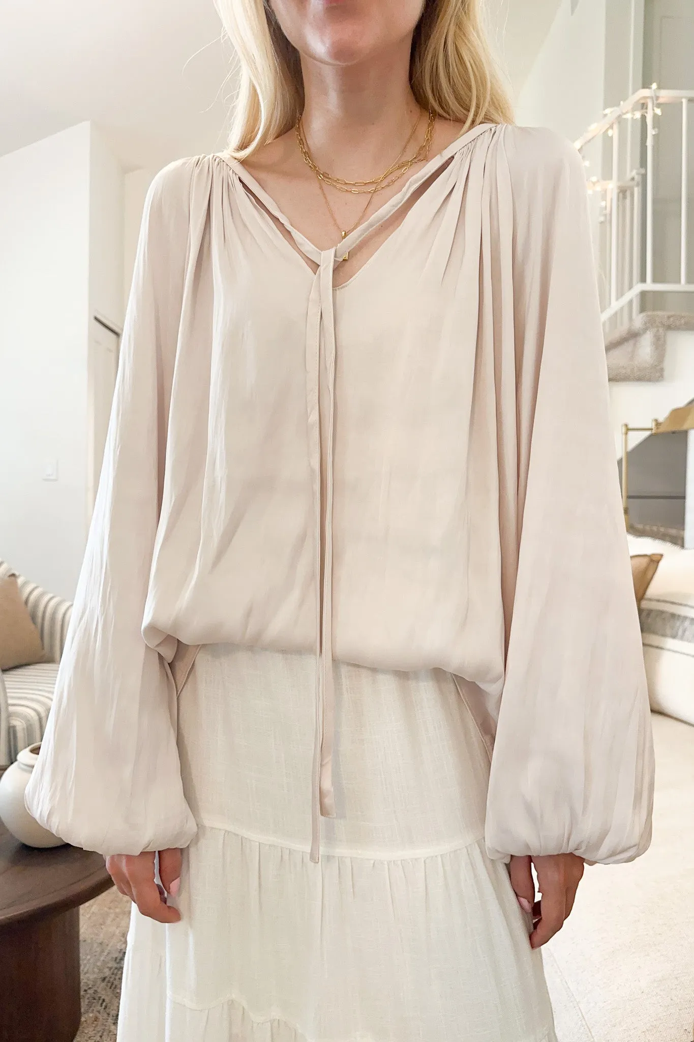 St. Maritz Satin Blouse in Pearl