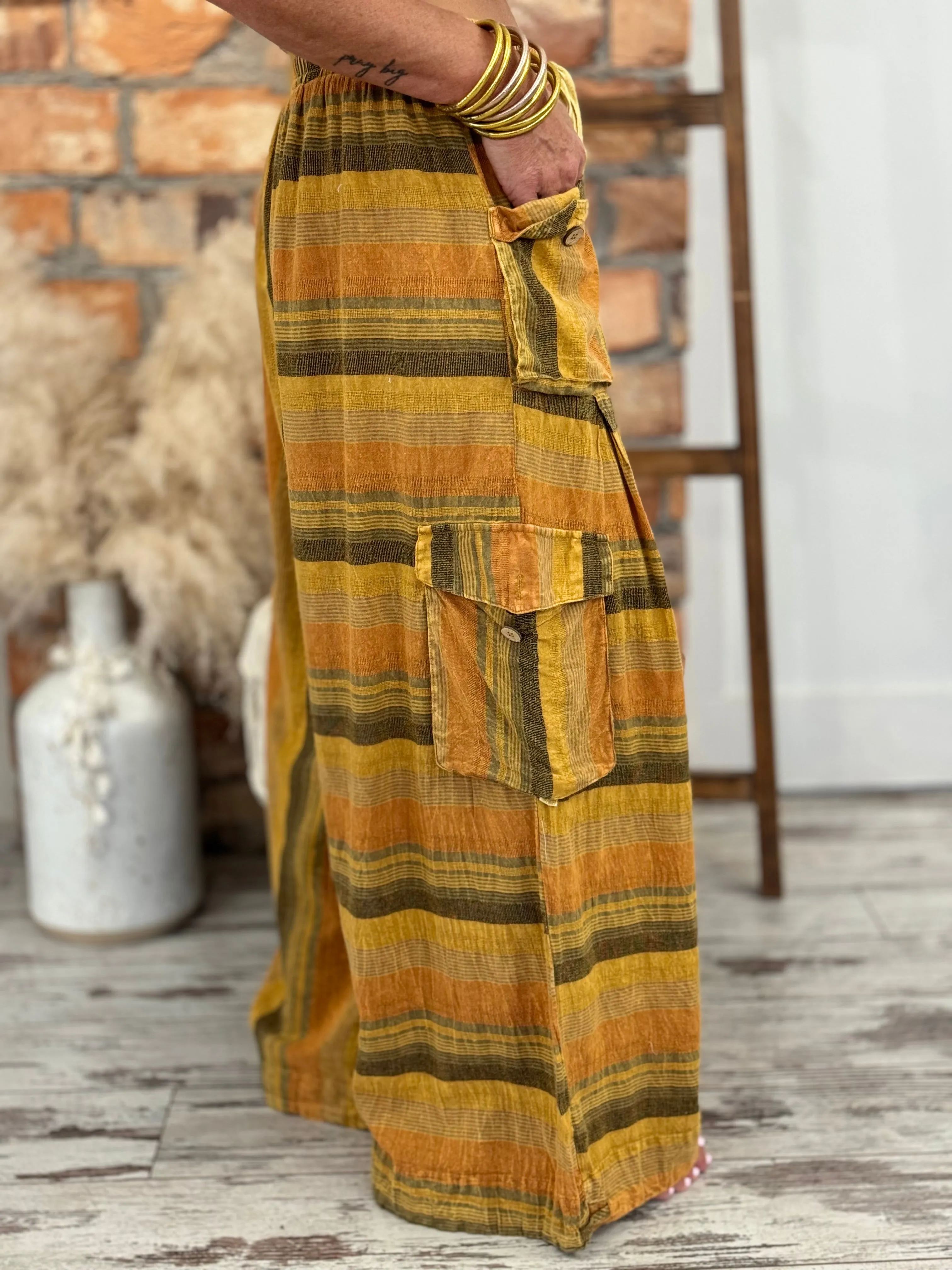 Striped Washed Slouchy Cargo Pants