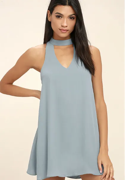 TastyHottie - V-neck sleeveless solid color A chiffon dress