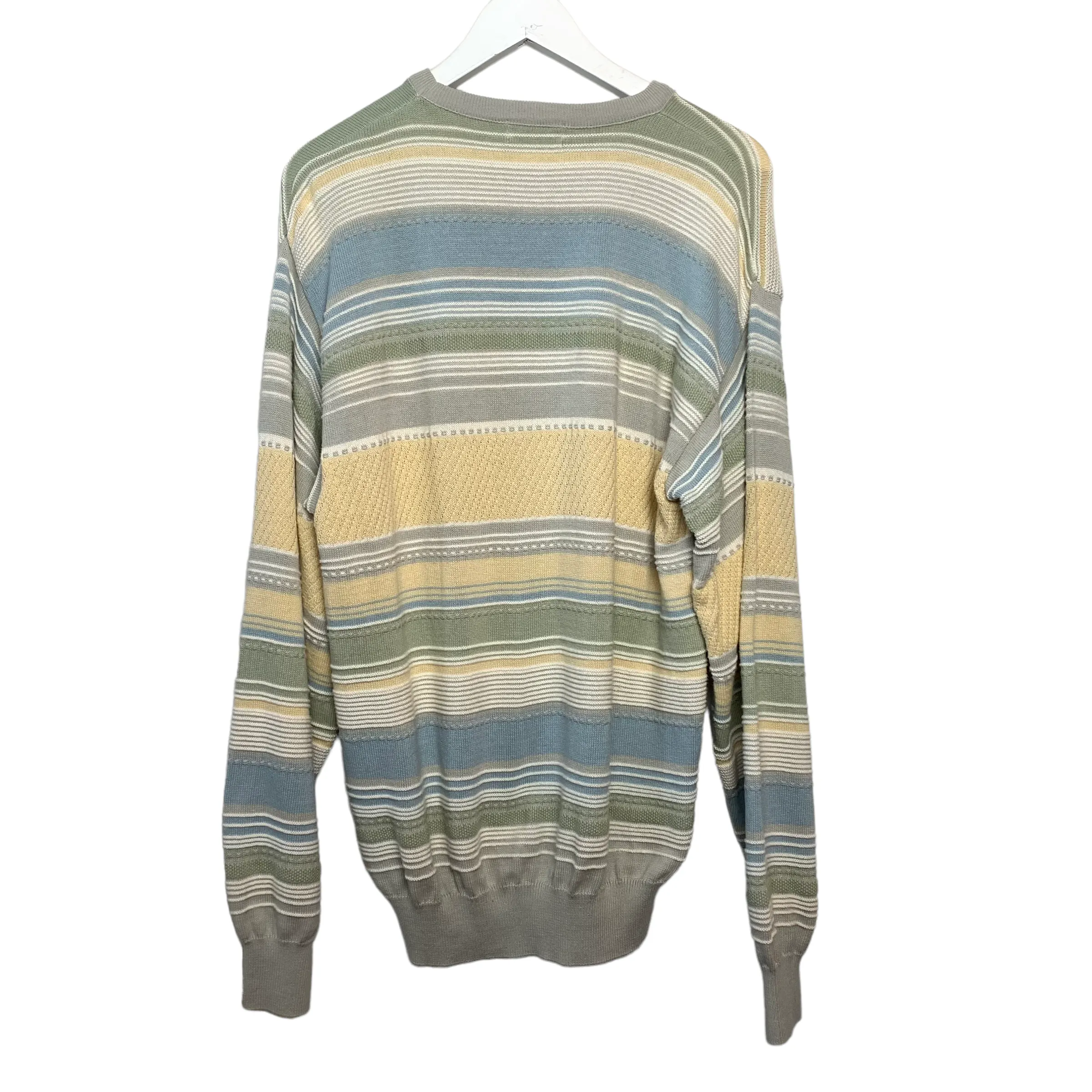 Vintage 90s Sweater Cooper Striped Pastel Grandpa Pullover Cotton Medium