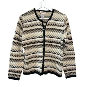 Vintage 90s Talbots Neutral Knit Striped Chunky Knit Cardigan Sweater Medium