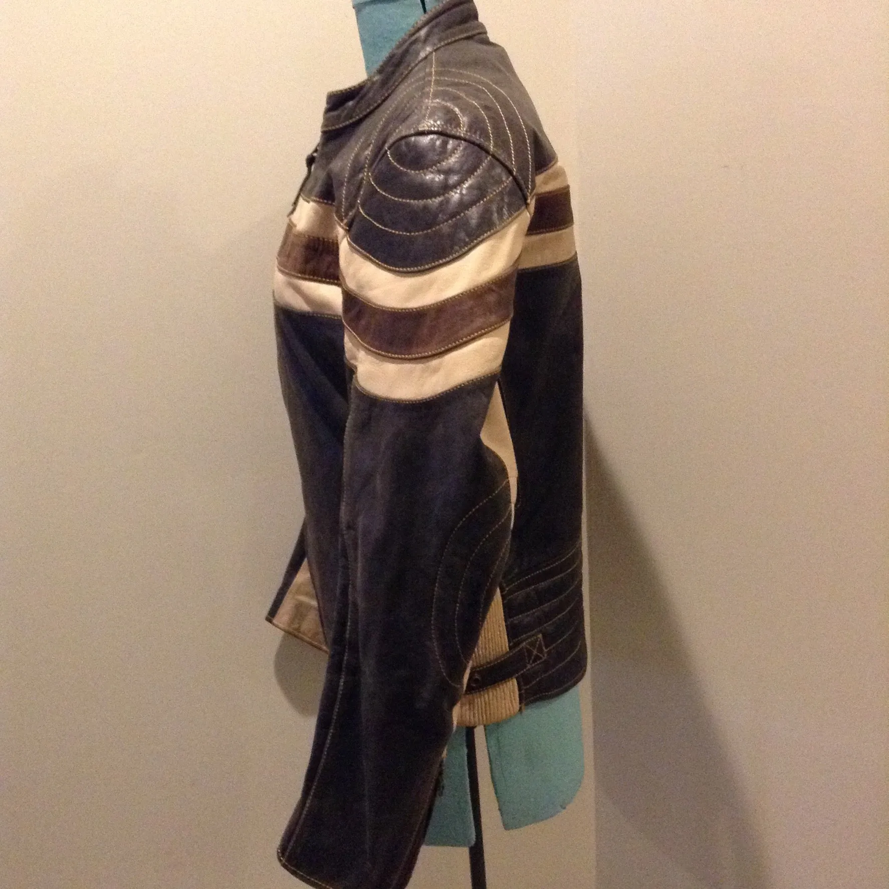 Vintage CCM Canada Black, White and Brown Leather Moto Jacket