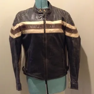 Vintage CCM Canada Black, White and Brown Leather Moto Jacket