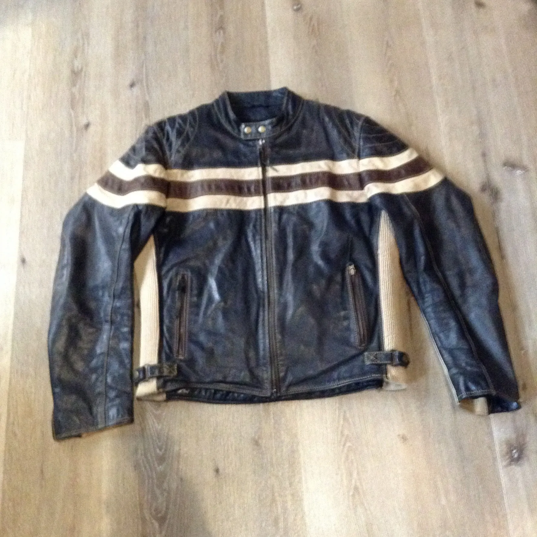 Vintage CCM Canada Black, White and Brown Leather Moto Jacket