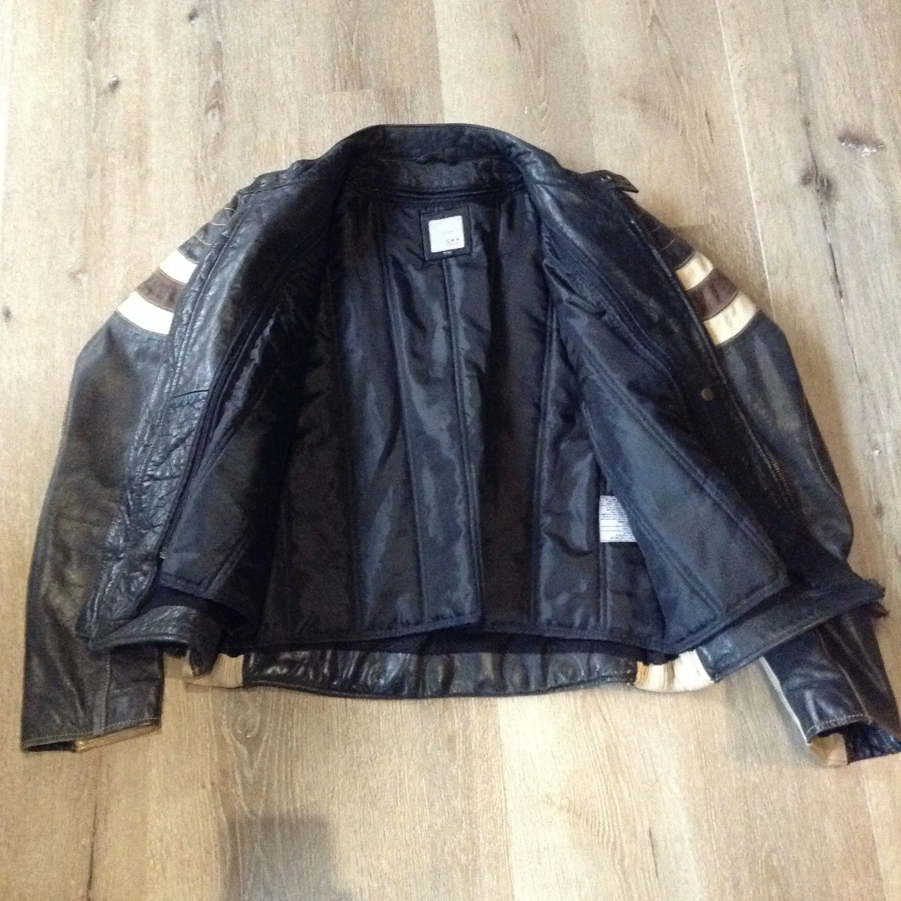 Vintage CCM Canada Black, White and Brown Leather Moto Jacket