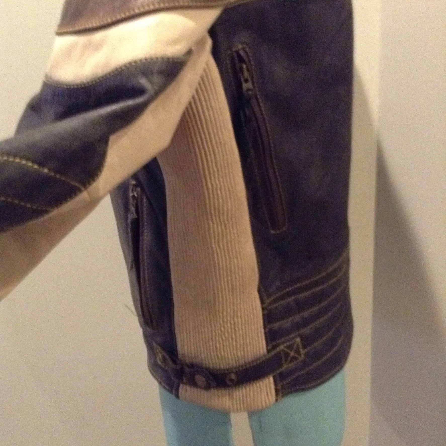 Vintage CCM Canada Black, White and Brown Leather Moto Jacket