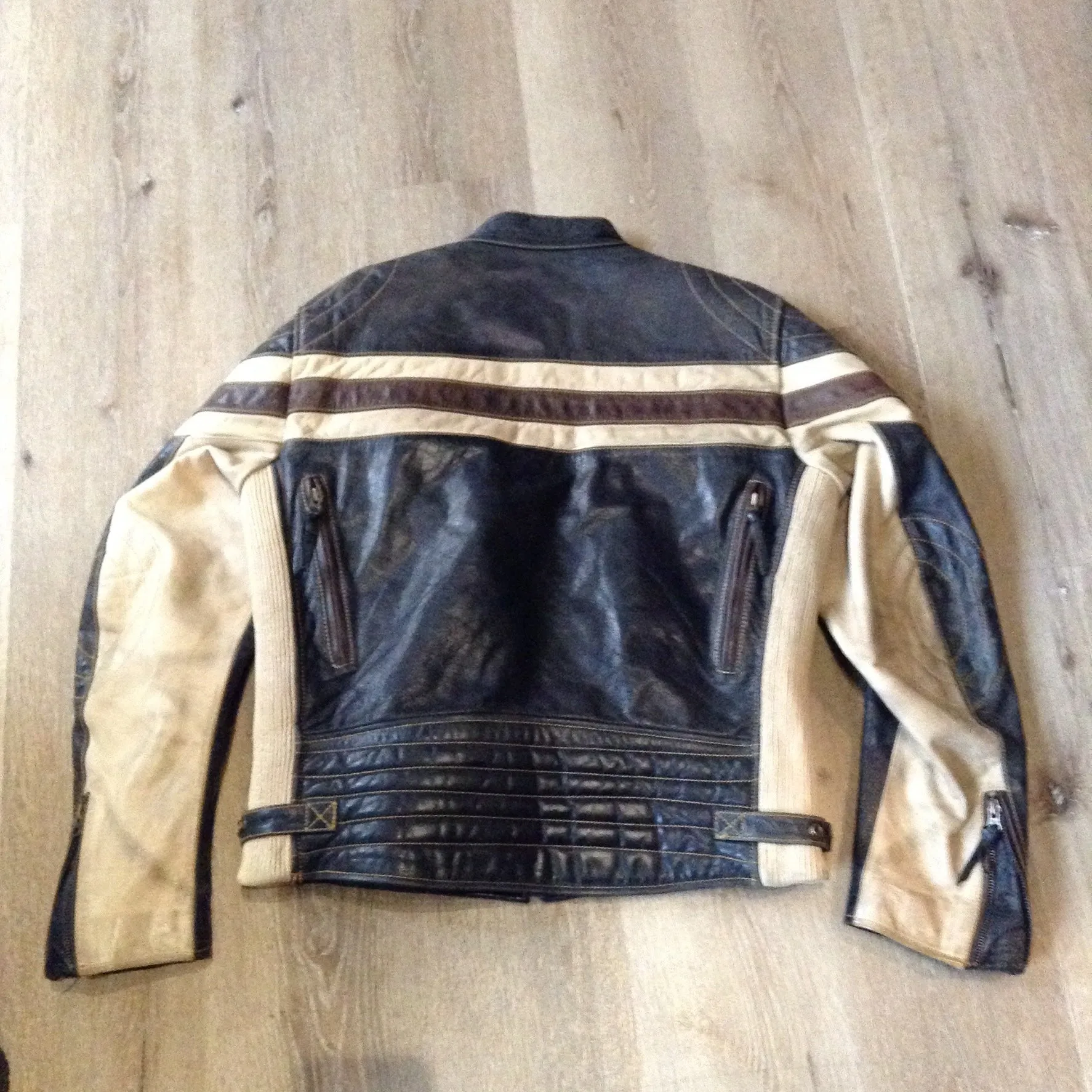Vintage CCM Canada Black, White and Brown Leather Moto Jacket