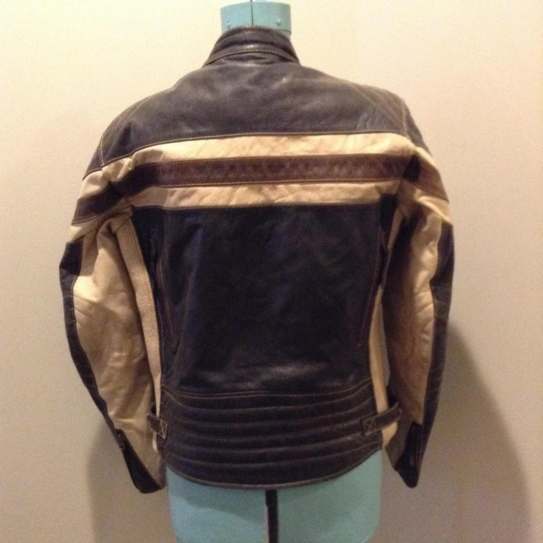 Vintage CCM Canada Black, White and Brown Leather Moto Jacket